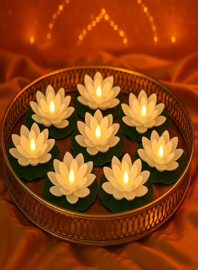 Hortsun 12 Pcs Floating Lotus Lights with Batteries Lily Pads Pool Flowers Floating Candles Decor Artificial Pond Ornaments for Pool Pond Outdoor Indoor(5.91 Inch,White) - Image 1